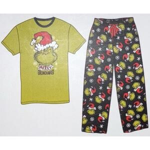 Dr. Seuss Grinch Men’s Pajama Gift Set In Box Size Medium Fleece Bottom/T-shirt